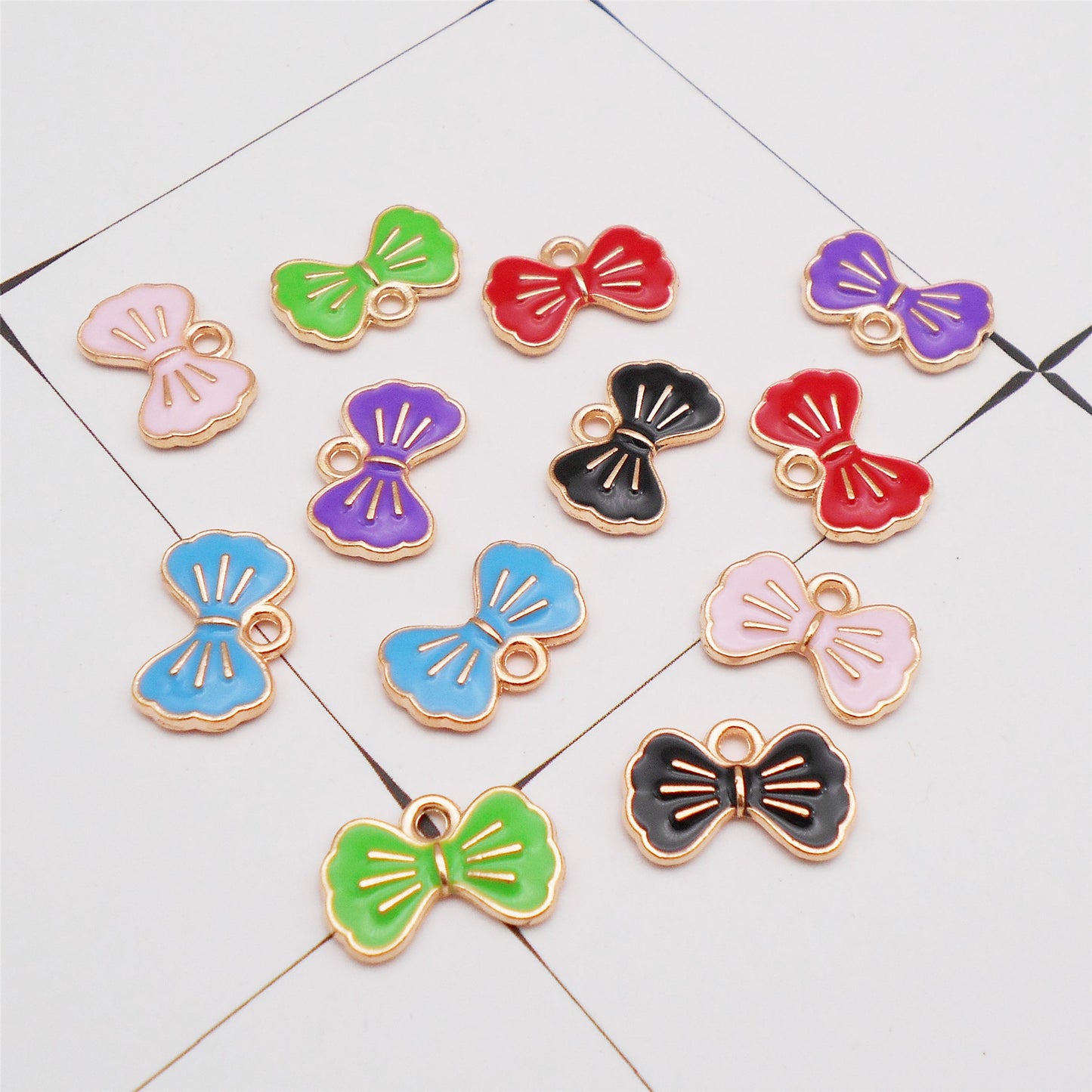 12Pcs Enamel Bow Charm Alloy 10x15mm Bowknot Pendant DIY Jewelry Dangle Necklace Bracelet Earrings Making Accessory Crafts Decor