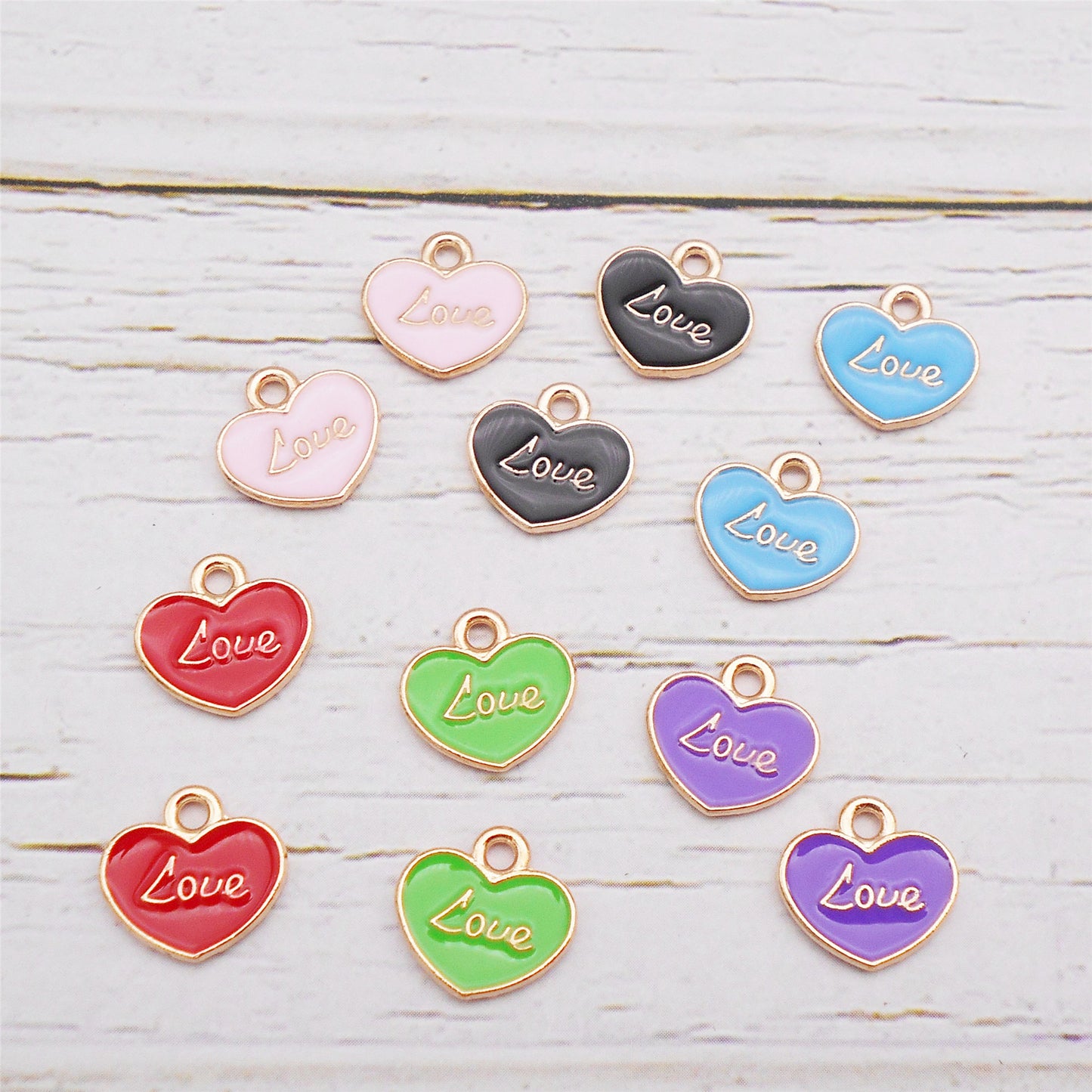 12Pcs Minimalist Heart Charm Enamel Alloy Pendant for Jewelry Necklace Earrings Making DIY Crafts Decor 9x9mm