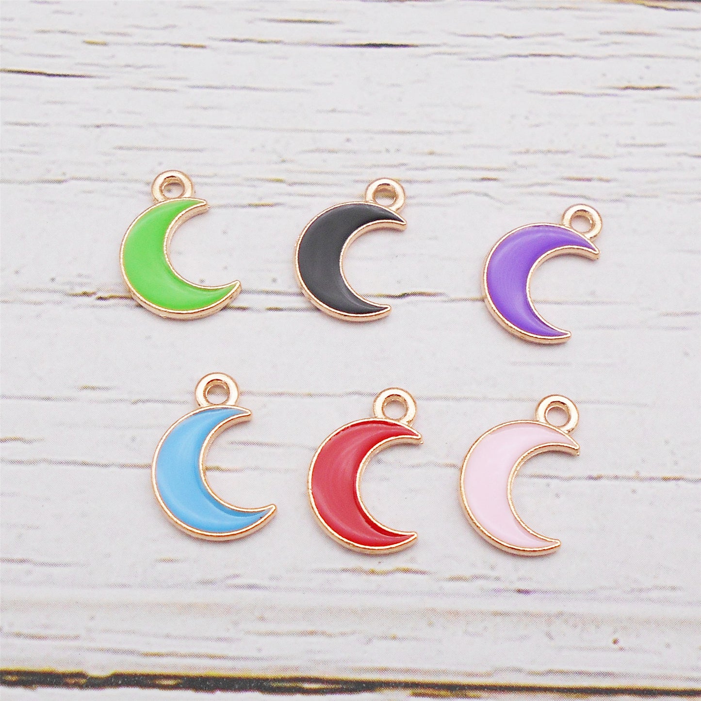 12Pcs Gold Edge Enamel New Moon Charm 15x10mm Alloy Crescent Pendant DIY Jewelry Accessory for Necklace Bracelet Earrings Making Crafts Decor