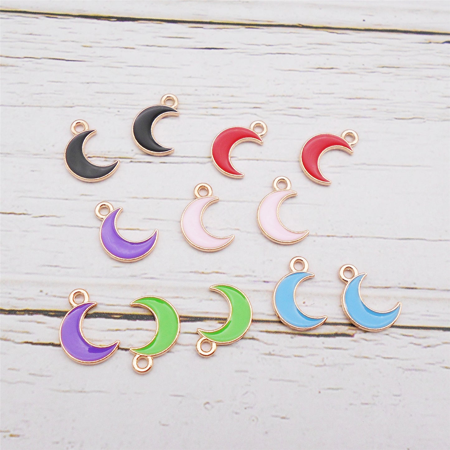 12Pcs Gold Edge Enamel New Moon Charm 15x10mm Alloy Crescent Pendant DIY Jewelry Accessory for Necklace Bracelet Earrings Making Crafts Decor