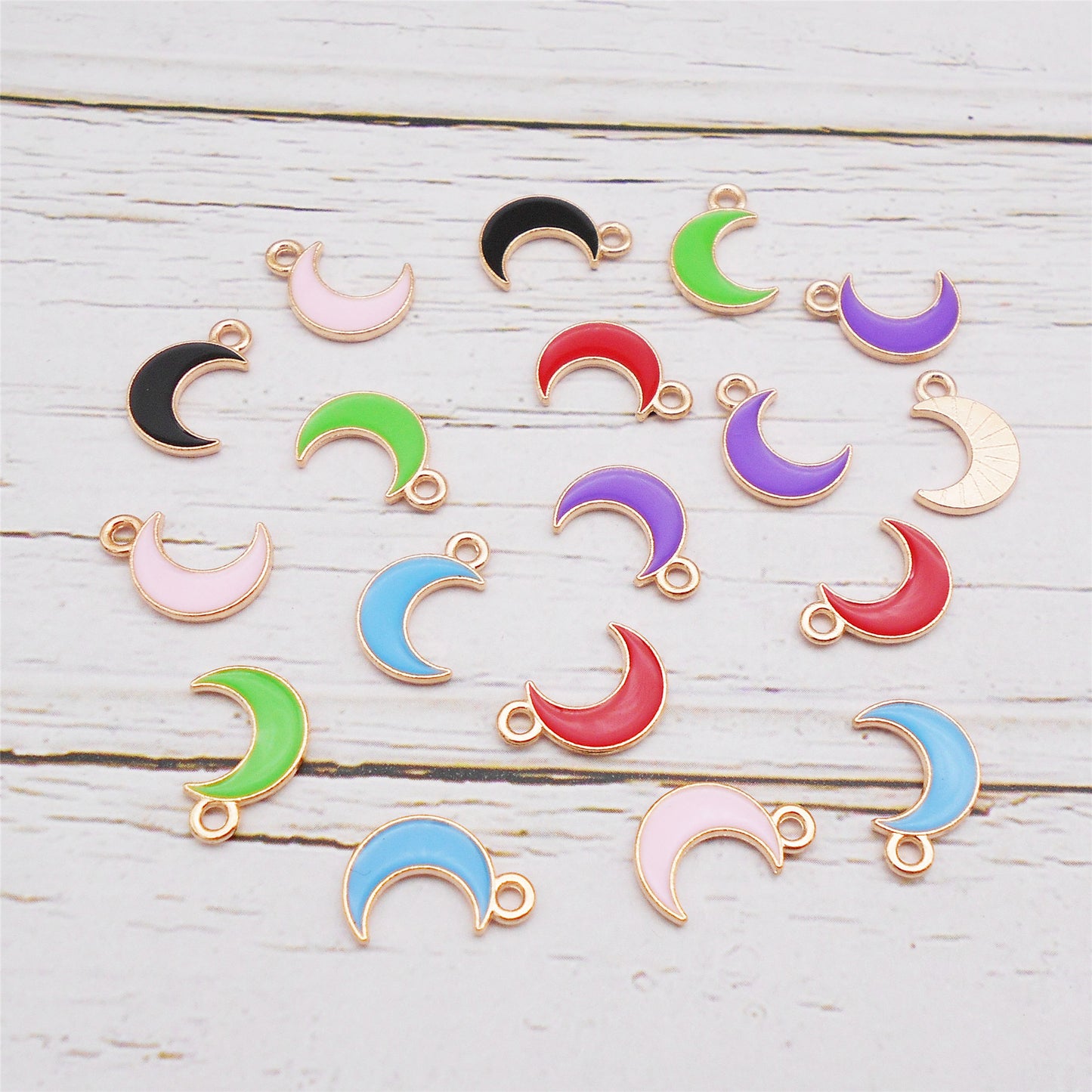 12Pcs Gold Edge Enamel New Moon Charm 15x10mm Alloy Crescent Pendant DIY Jewelry Accessory for Necklace Bracelet Earrings Making Crafts Decor