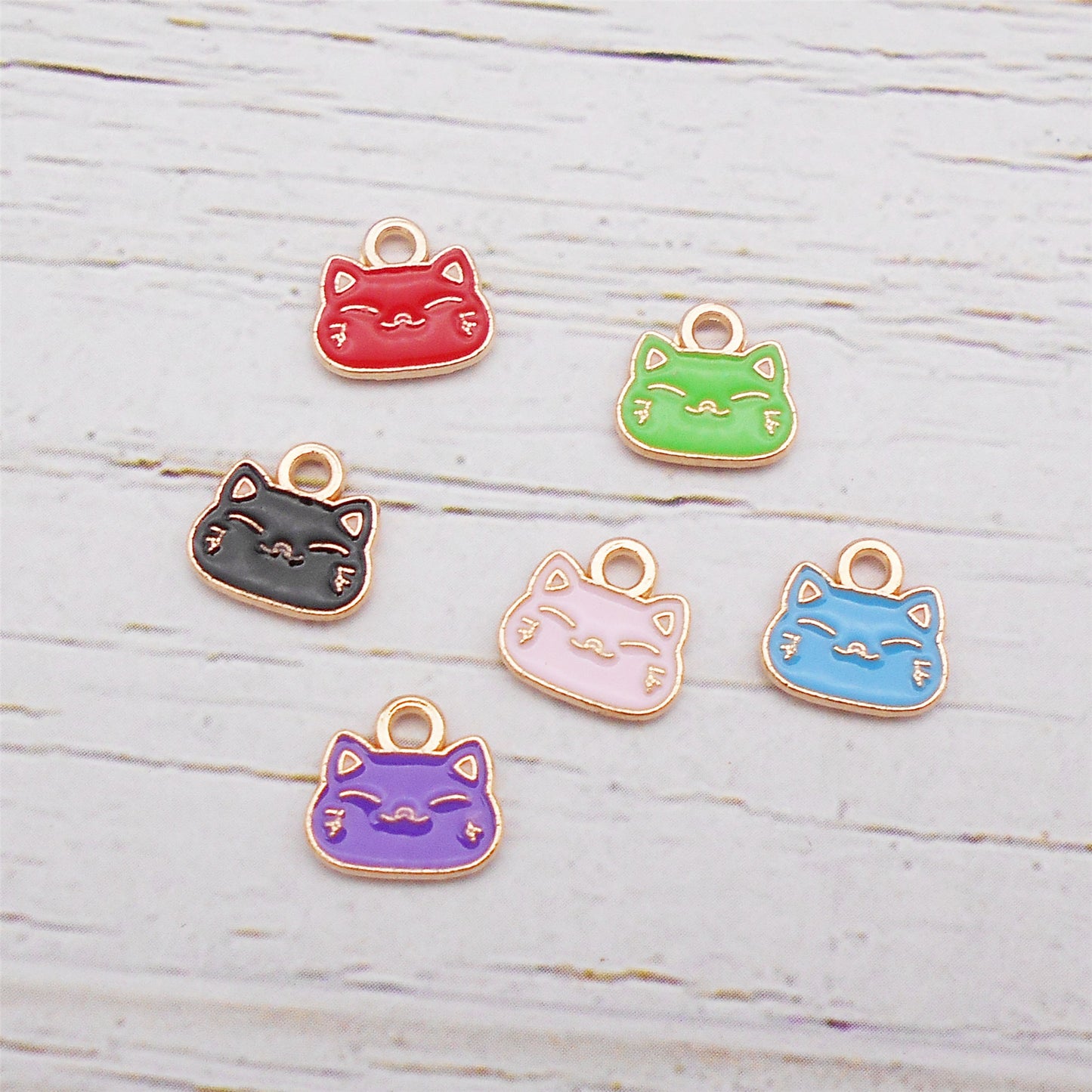 12pcs Cartoon Cat Head Charm 10x10mm Enamel Alloy Pendant for Jewelry Necklace Bracelet Earrings Making DIY Crafts Key Chain Decor
