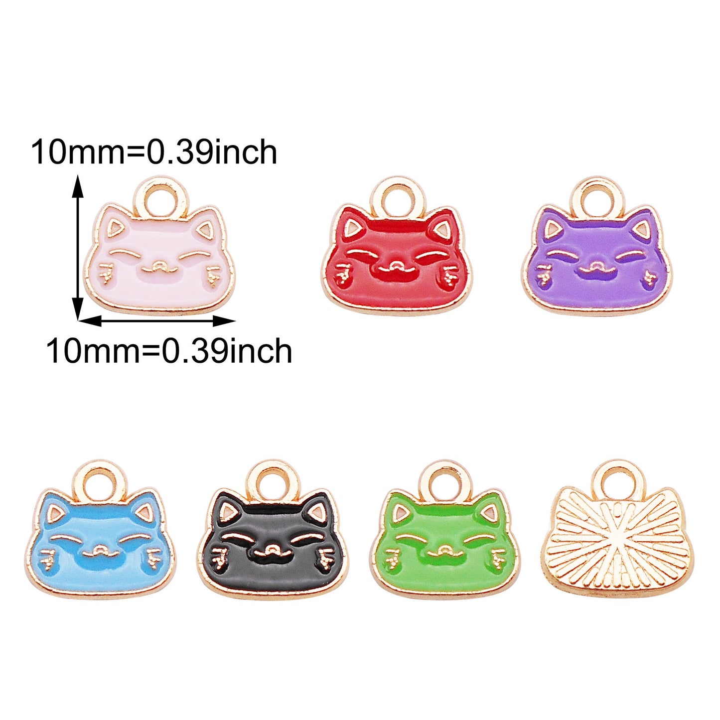 12pcs Cartoon Cat Head Charm 10x10mm Enamel Alloy Pendant for Jewelry Necklace Bracelet Earrings Making DIY Crafts Key Chain Decor