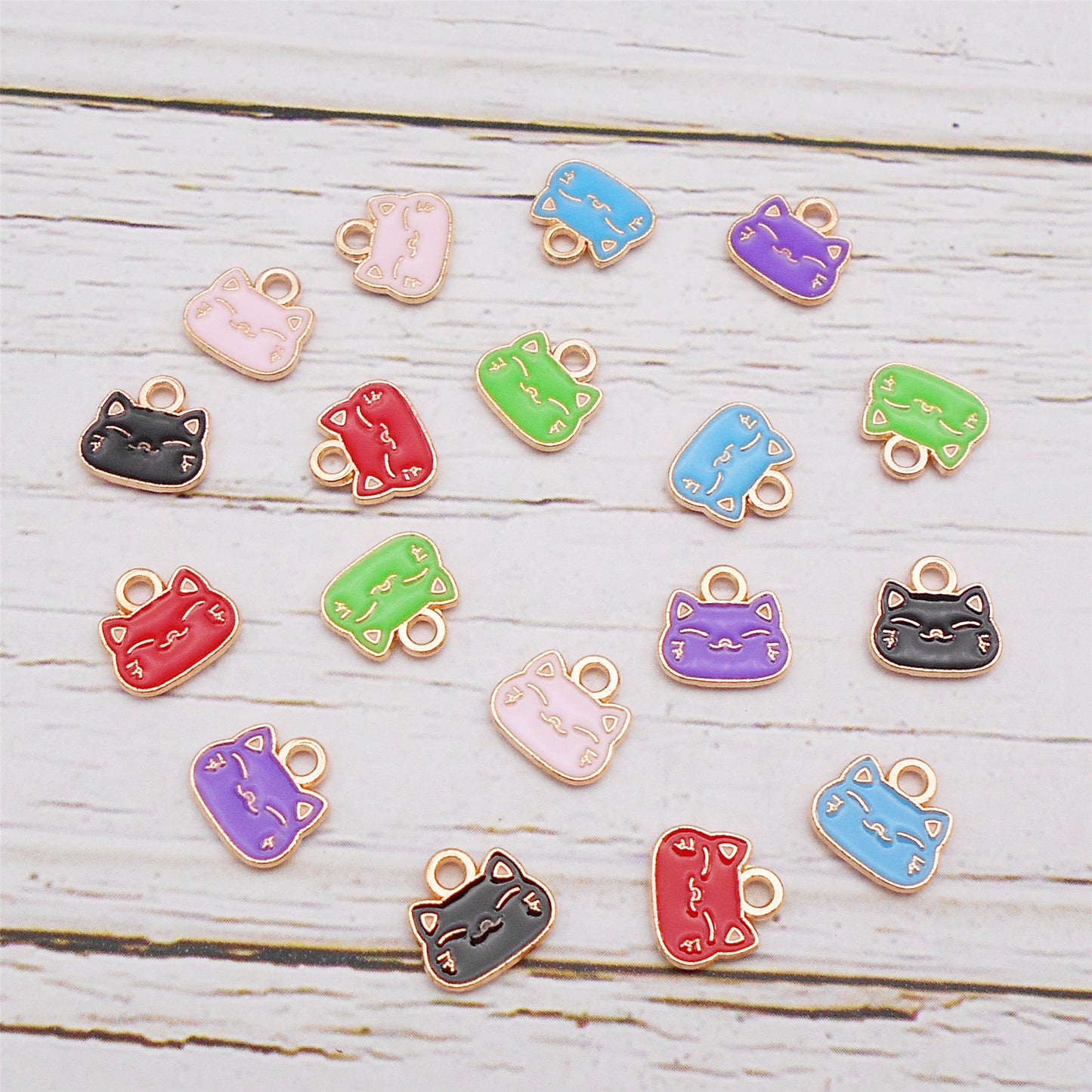 12pcs Cartoon Cat Head Charm 10x10mm Enamel Alloy Pendant for Jewelry Necklace Bracelet Earrings Making DIY Crafts Key Chain Decor