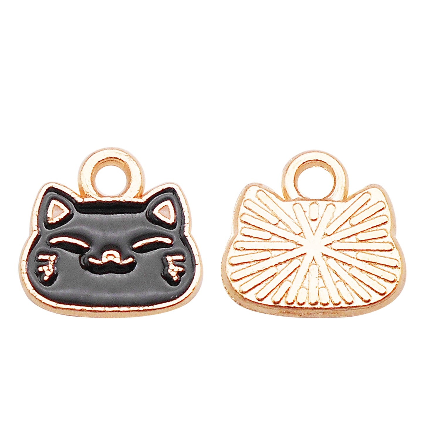 12pcs Cartoon Cat Head Charm 10x10mm Enamel Alloy Pendant for Jewelry Necklace Bracelet Earrings Making DIY Crafts Key Chain Decor