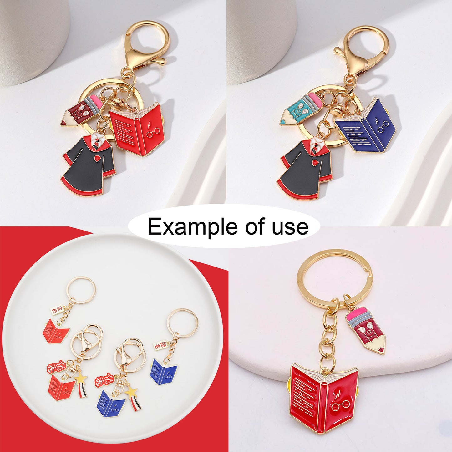 6Pcs Enamel Study Series Charm Alloy Pencil Book Doctoral Cap Design Pendant Graduation Gifts Jewelry Necklace Bracelet Making Accessory DIY Crafts Decor