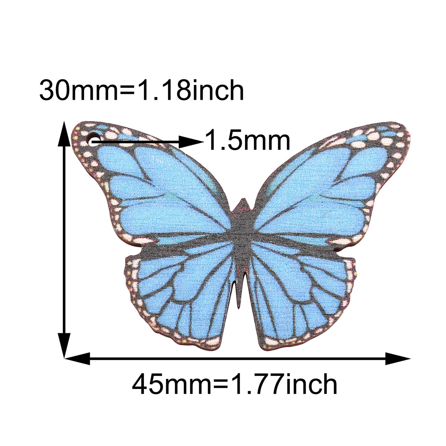2Pcs Blue Butterfly Charms 30x45mm Wood Butterfly Pendants for DIY Jewelry Making Necklace Bracelet Earrings Decor Crafts Decor