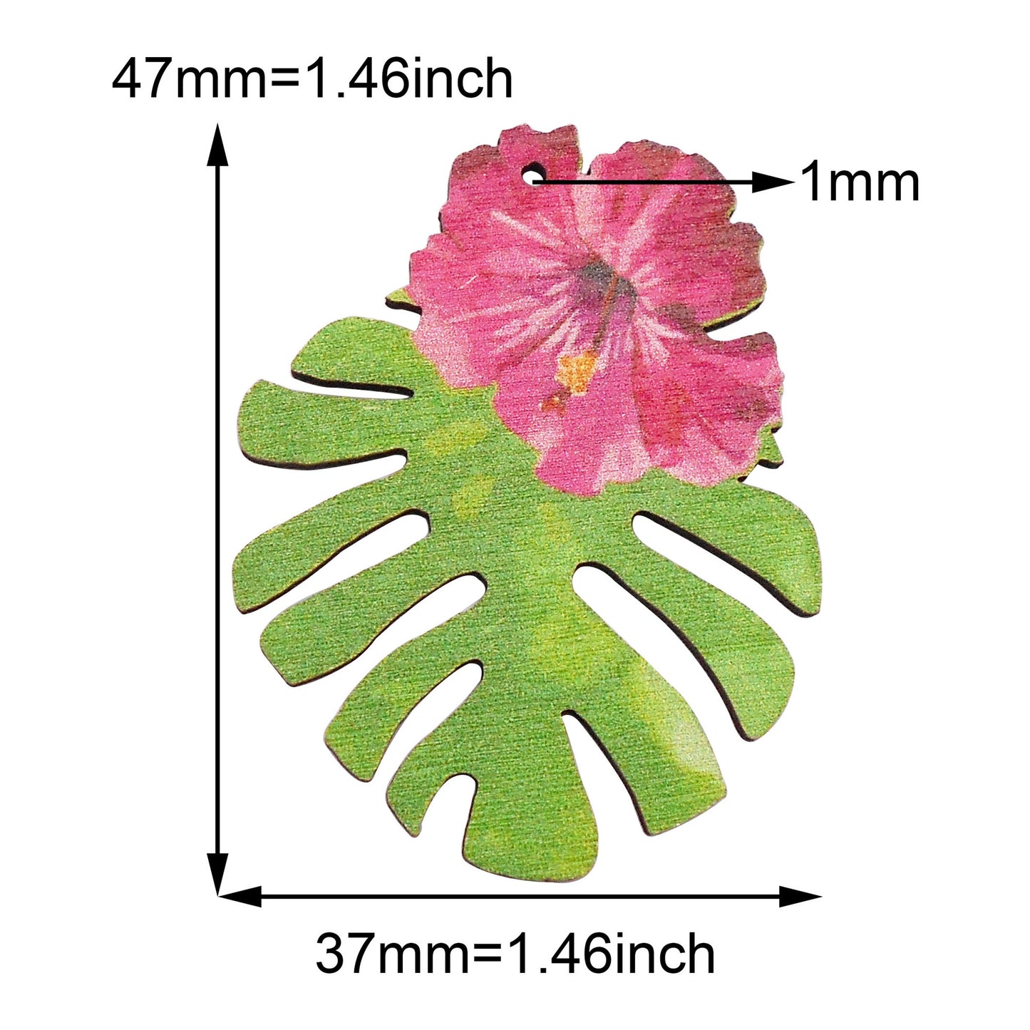 2Pcs 47x37mm Flower & Leaf Charms Wood Jewelry Dangle for Pendant Necklace Bracelet Earrings Making, DIY Crafts Decor, Bags Purses Dangle Decor