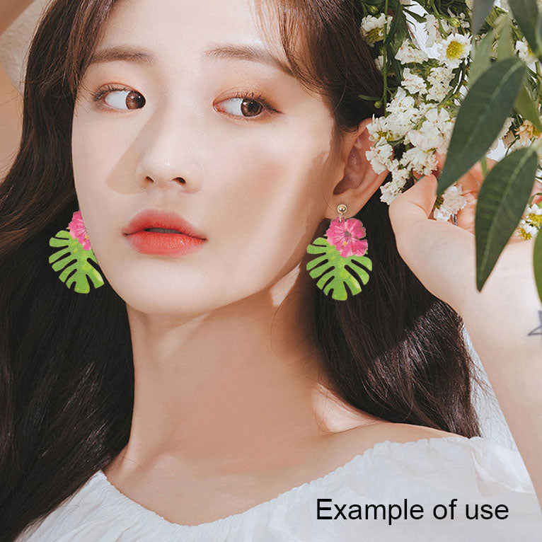 2Pcs 47x37mm Flower & Leaf Charms Wood Jewelry Dangle for Pendant Necklace Bracelet Earrings Making, DIY Crafts Decor, Bags Purses Dangle Decor