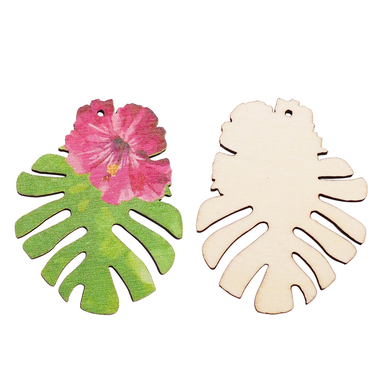 2Pcs 47x37mm Flower & Leaf Charms Wood Jewelry Dangle for Pendant Necklace Bracelet Earrings Making, DIY Crafts Decor, Bags Purses Dangle Decor