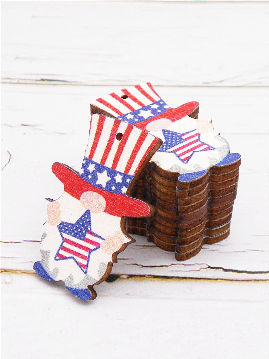 2Pcs Star Flag Pattern Charms Wood Abstract Design American Uncle Dangle for Pendant Jewelry (Necklace, Bracelet, Earrings) Making 39x27mm