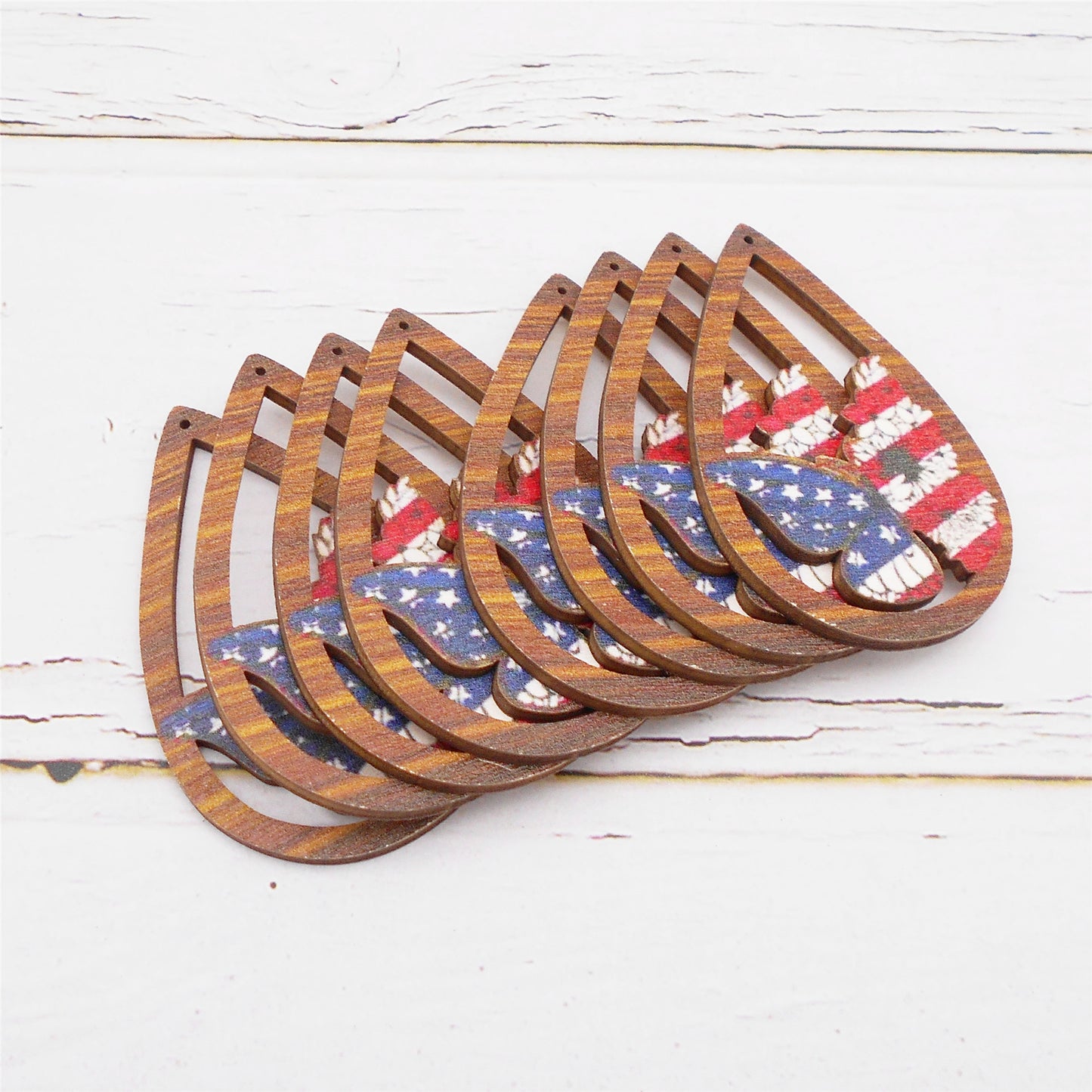 2Pcs Teardrop Frame Butterfly Charm Antiqued Wood American Flag Pattern Dangle for Pendant DIY Jewelry Making Crafts Supplies Phone Chain Decor 59.5x37.5mm