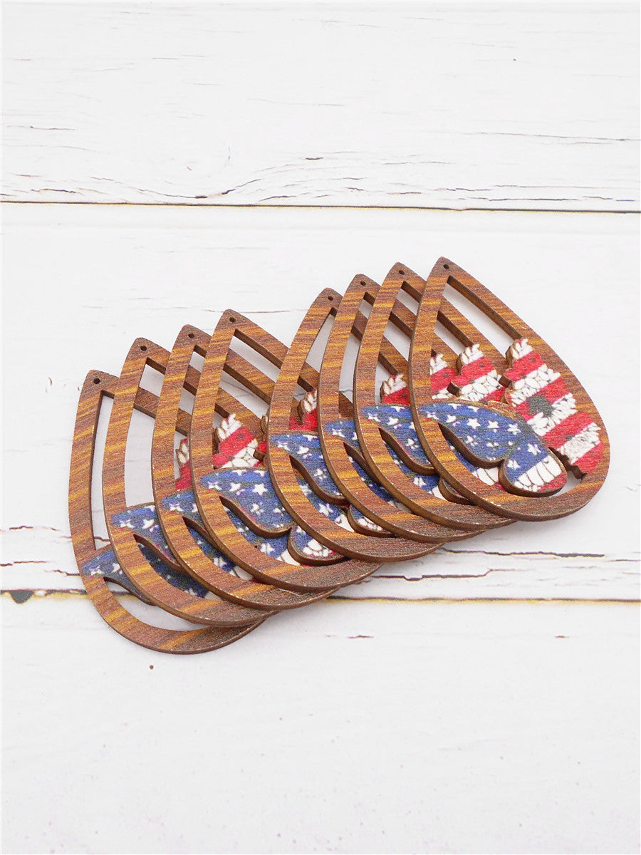 2Pcs Teardrop Frame Butterfly Charm Antiqued Wood American Flag Pattern Dangle for Pendant DIY Jewelry Making Crafts Supplies Phone Chain Decor 59.5x37.5mm