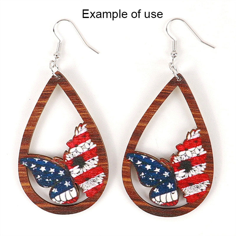 2Pcs Teardrop Frame Butterfly Charm Antiqued Wood American Flag Pattern Dangle for Pendant DIY Jewelry Making Crafts Supplies Phone Chain Decor 59.5x37.5mm