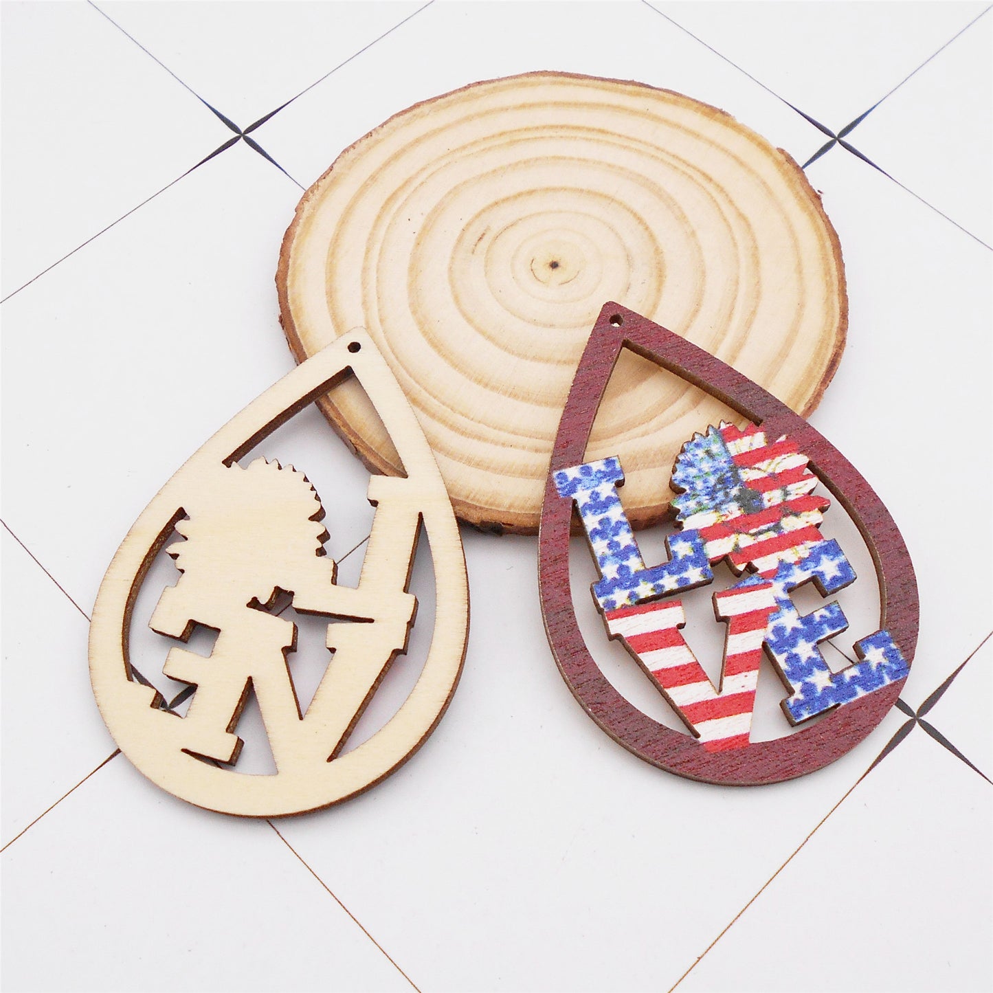 2Pcs Wooden Alphabet Love Charms 57x41mm Teardrop Frame Pendant for DIY Jewelry Making & Crafts