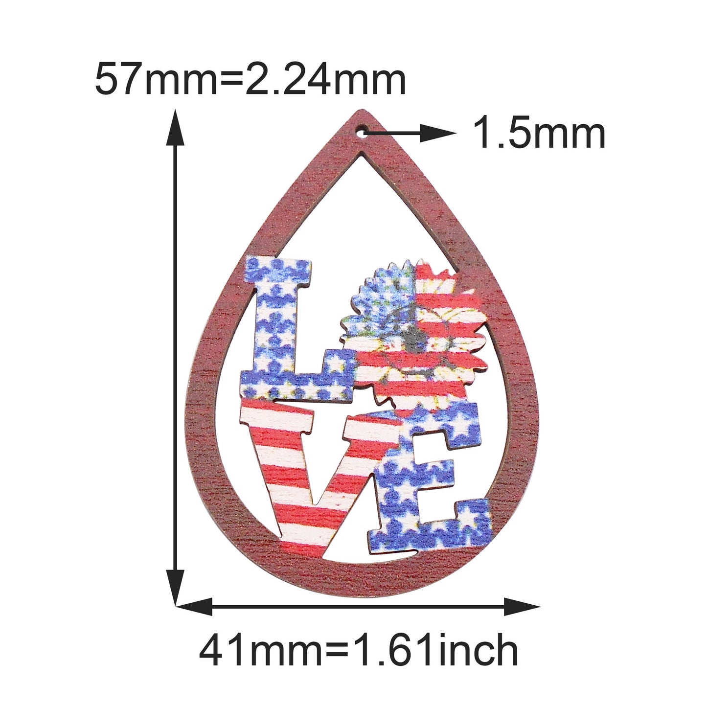 2Pcs Wooden Alphabet Love Charms 57x41mm Teardrop Frame Pendant for DIY Jewelry Making & Crafts