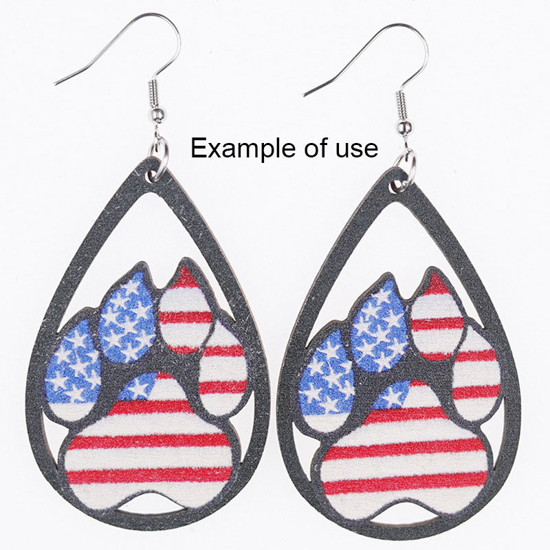 2Pcs Teardrop Frame Bear Paw Print Charms American Flag Pattern Wood Dangle for Pendant Jewelry Making DIY Crafts Supplies Phone Chain Decor 56.5x37mm