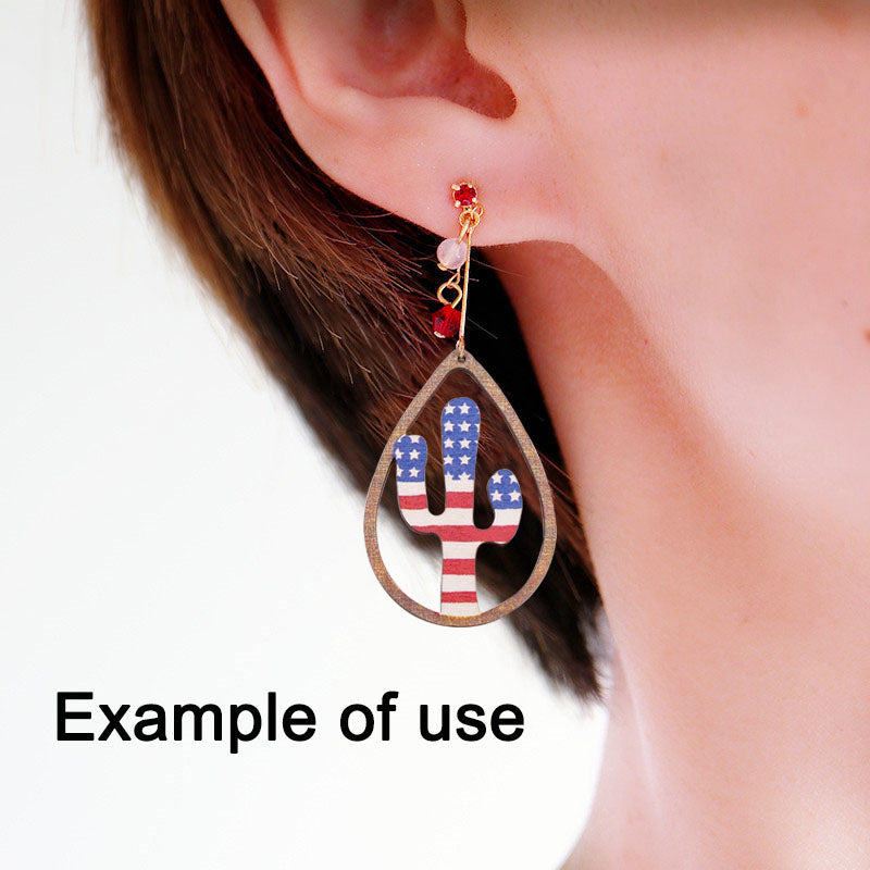2Pcs Wood Cactus Charms with Teardrop Frame Flat Back Desert Plant Pendant American Flag Pattern Design for Jewelry Making DIY Crafts Supplies 56.5x39mm