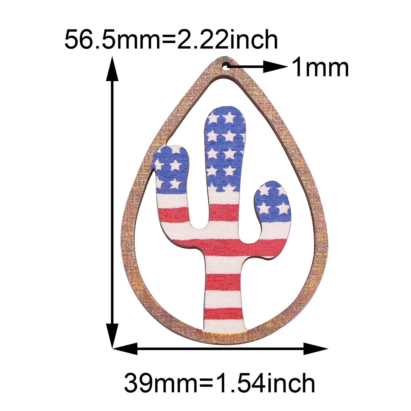 2Pcs Wood Cactus Charms with Teardrop Frame Flat Back Desert Plant Pendant American Flag Pattern Design for Jewelry Making DIY Crafts Supplies 56.5x39mm