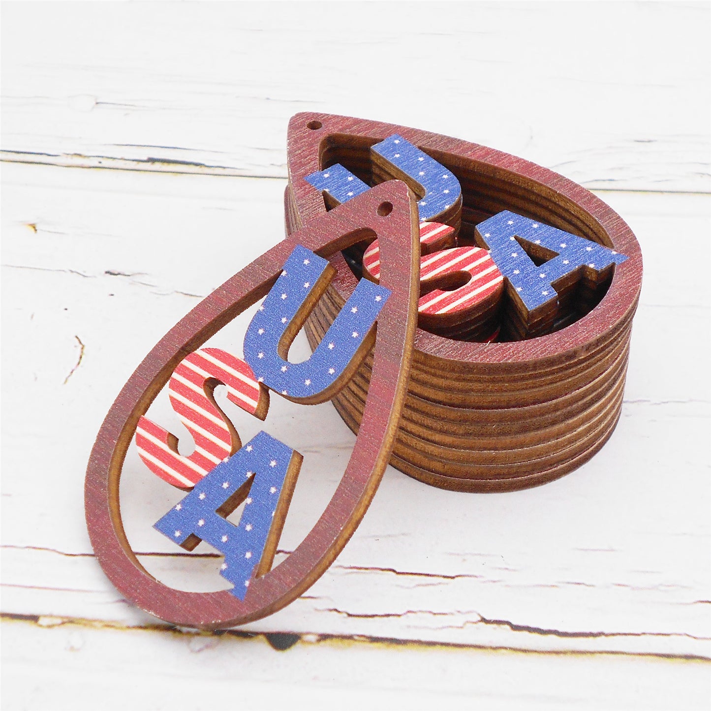 2Pcs 57x38mm Wood Teardrop Frame Charm Alphabet USA Wooden Dangle for DIY Jewelry Making Crafts Supplies Necklace Bracelet Earrings Charms