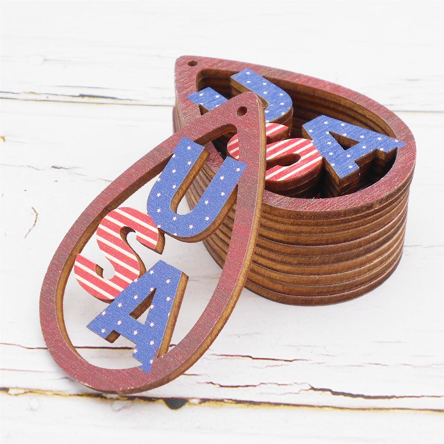 2Pcs 57x38mm Wood Teardrop Frame Charm Alphabet USA Wooden Dangle for DIY Jewelry Making Crafts Supplies Necklace Bracelet Earrings Charms