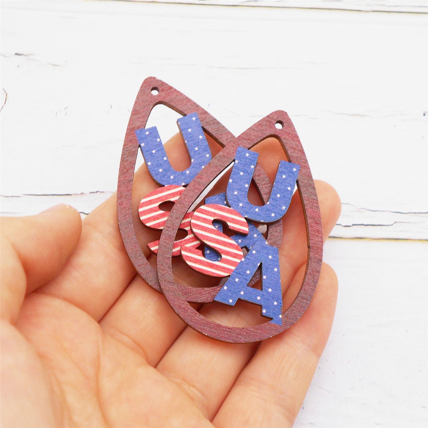 2Pcs 57x38mm Wood Teardrop Frame Charm Alphabet USA Wooden Dangle for DIY Jewelry Making Crafts Supplies Necklace Bracelet Earrings Charms