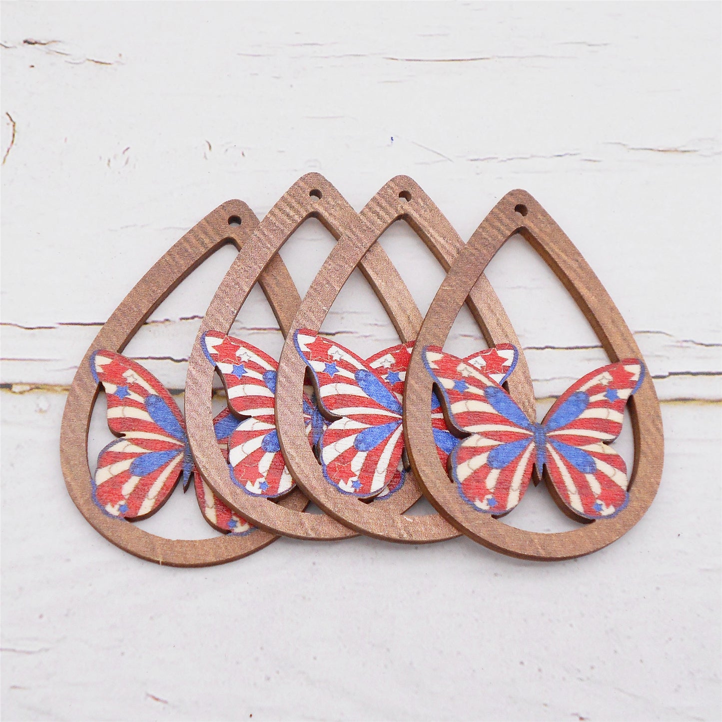 2Pcs Teardrop Frame Wood Butterfly Charms 57x38mm Wooden Insect Dangle for Jewelry Making DIY Crafts Supplies Phone Chain Dangle Decor