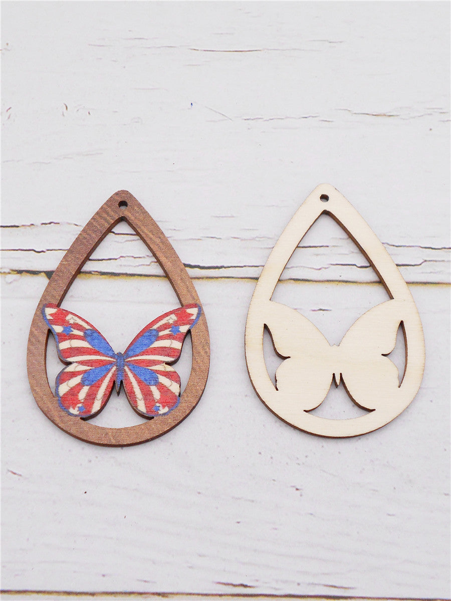 2Pcs Teardrop Frame Wood Butterfly Charms 57x38mm Wooden Insect Dangle for Jewelry Making DIY Crafts Supplies Phone Chain Dangle Decor