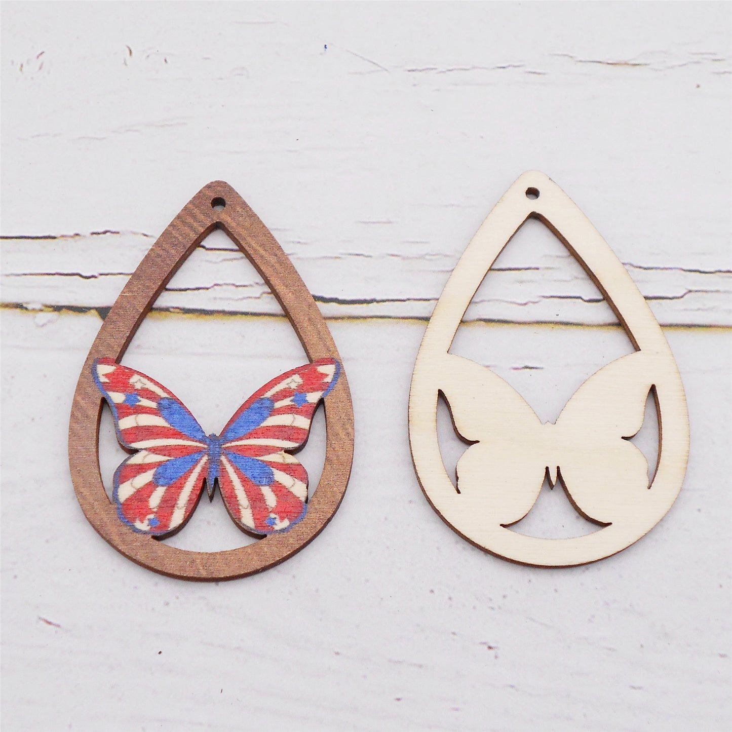 2Pcs Teardrop Frame Wood Butterfly Charms 57x38mm Wooden Insect Dangle for Jewelry Making DIY Crafts Supplies Phone Chain Dangle Decor