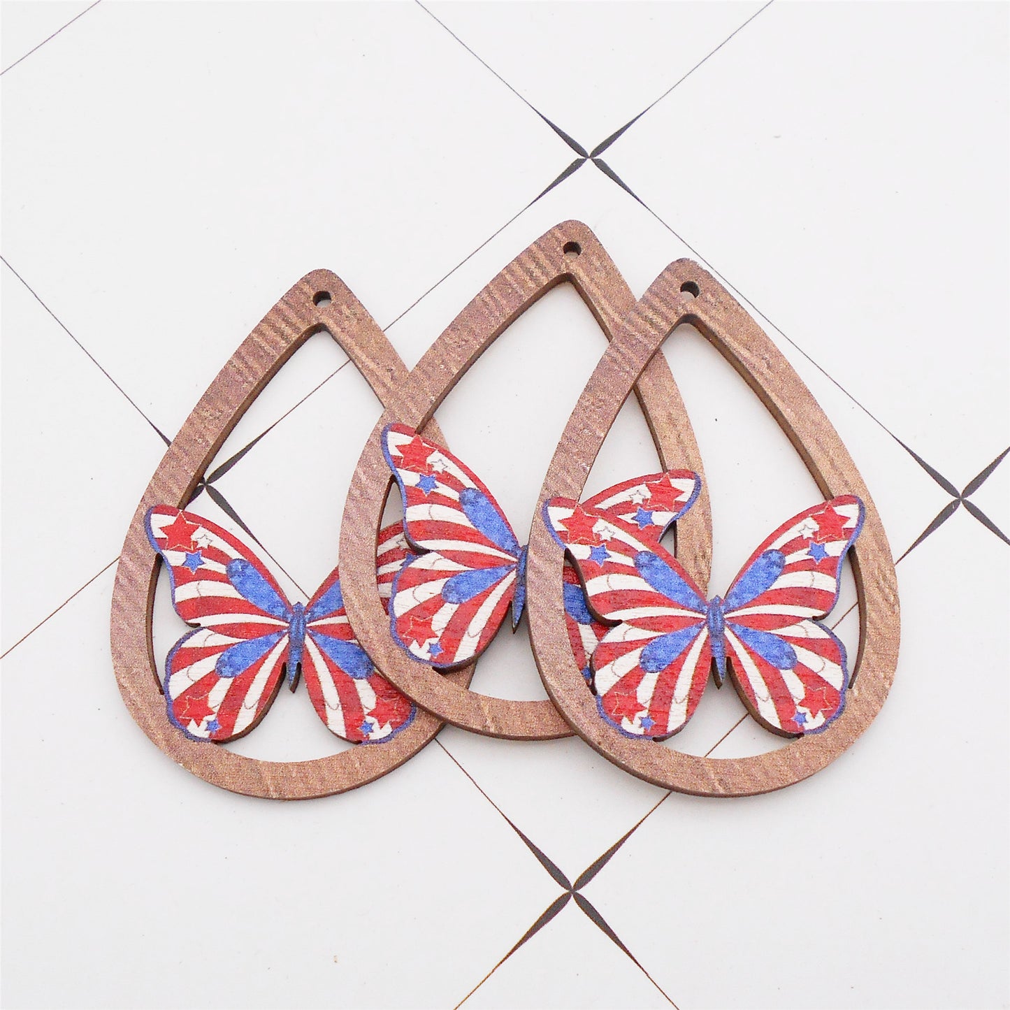 2Pcs Teardrop Frame Wood Butterfly Charms 57x38mm Wooden Insect Dangle for Jewelry Making DIY Crafts Supplies Phone Chain Dangle Decor