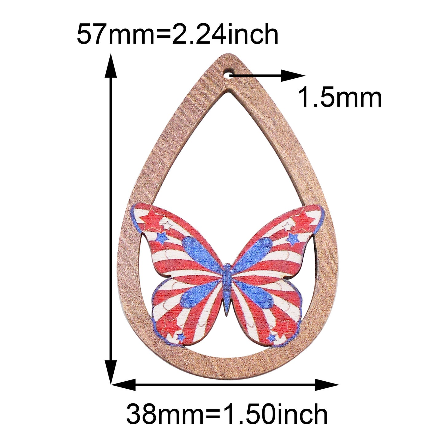 2Pcs Teardrop Frame Wood Butterfly Charms 57x38mm Wooden Insect Dangle for Jewelry Making DIY Crafts Supplies Phone Chain Dangle Decor