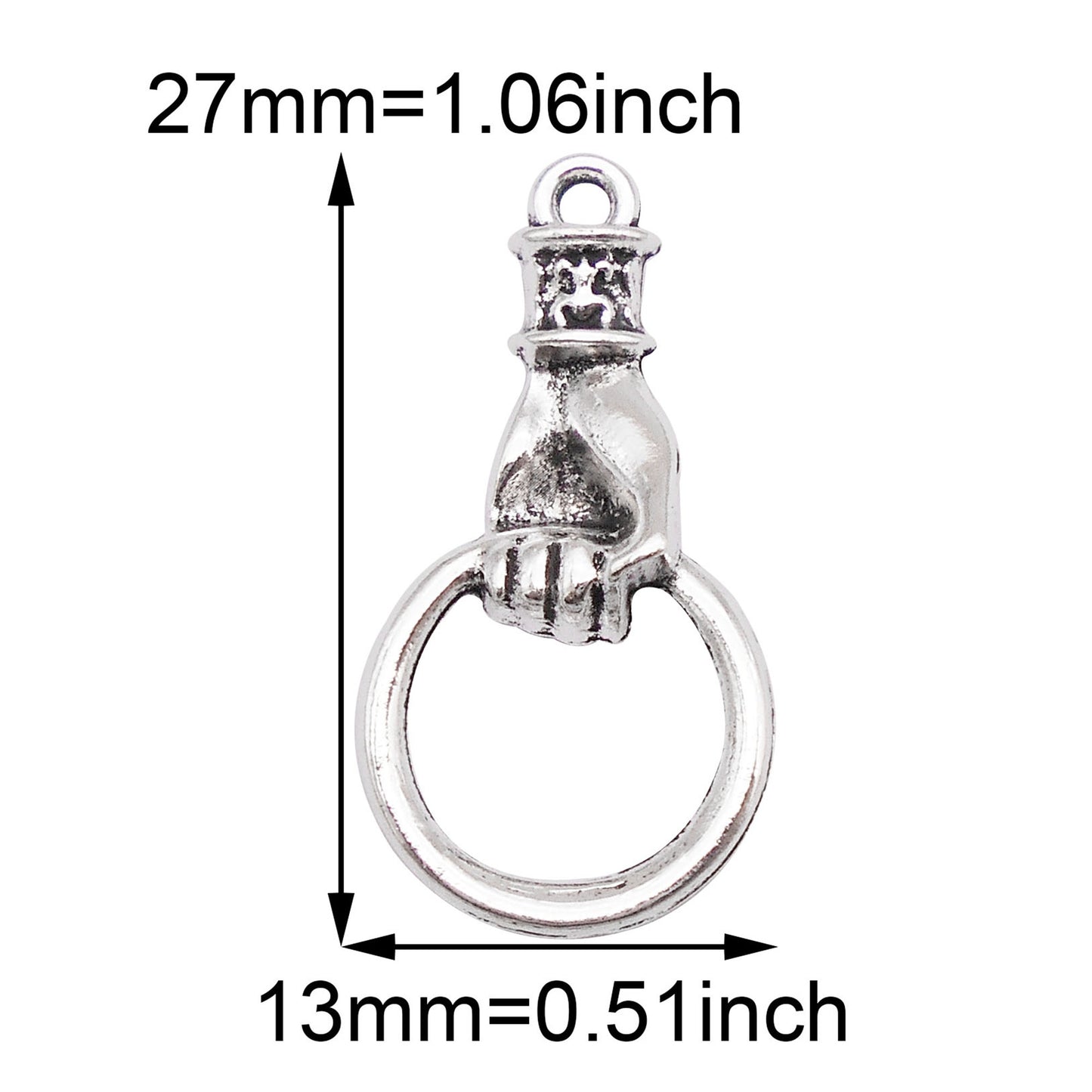 10Pcs Retro Silver Hand-Holding-Hoop Charms 27x13mm Metal Pendant for Jewelry Making DIY Crafts Necklace Bracelet Decor