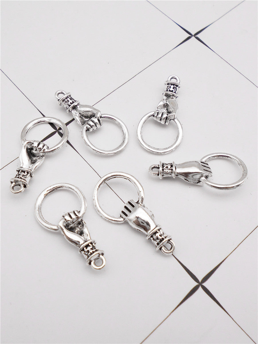 10Pcs Retro Silver Hand-Holding-Hoop Charms 27x13mm Metal Pendant for Jewelry Making DIY Crafts Necklace Bracelet Decor