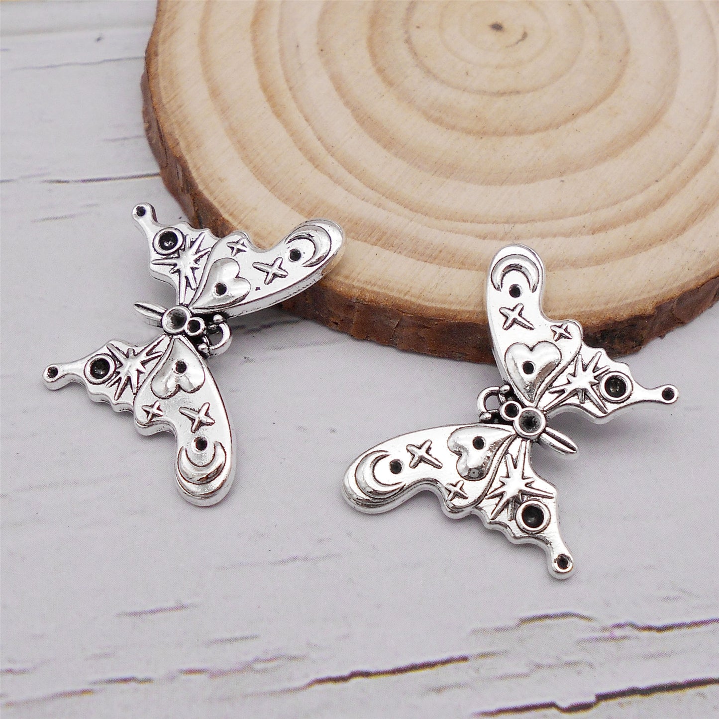 10Pcs Retro Silver Butterfly Charms 20x27mm Metal Winged Insect Pendants for Jewelry Making, DIY Crafts Decor, Necklace Bracelet Earrings Decor