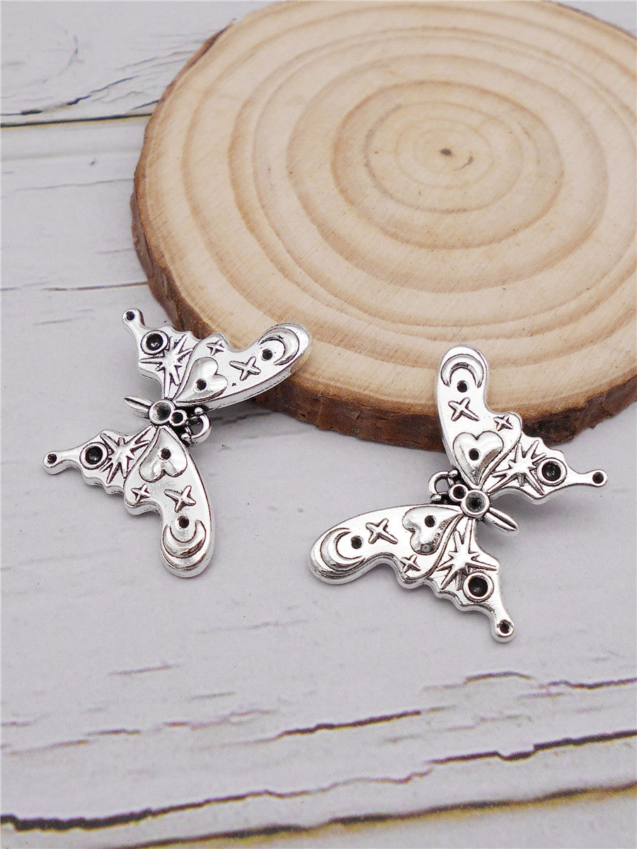 10Pcs Retro Silver Butterfly Charms 20x27mm Metal Winged Insect Pendants for Jewelry Making, DIY Crafts Decor, Necklace Bracelet Earrings Decor