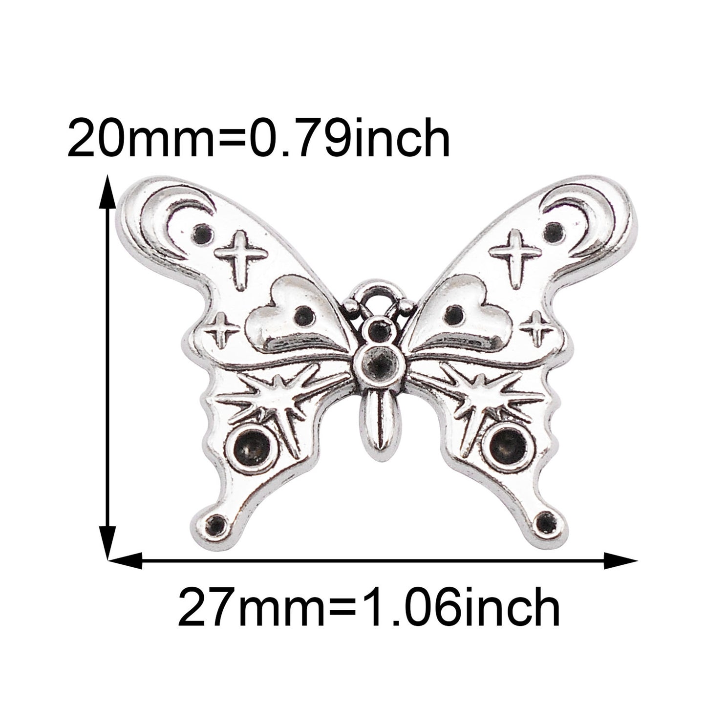 10Pcs Retro Silver Butterfly Charms 20x27mm Metal Winged Insect Pendants for Jewelry Making, DIY Crafts Decor, Necklace Bracelet Earrings Decor