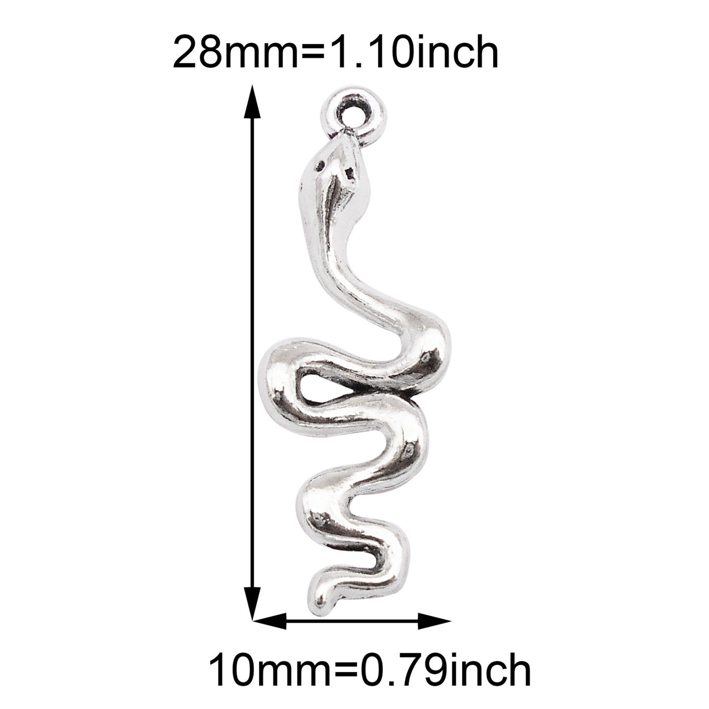 10Pcs Smooth Metal Slithering Snake Charms 28x10mm Wavy Snake Animal Pendants Retro Silver for Jewelry Making, Necklace Bracelet Earrings Decor, DIY Crafts Accessories