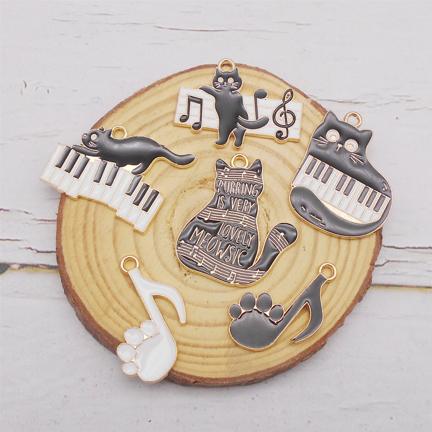 6Pcs Enamel Cat&Piano Charm Metal Cat Paw Music Note Pendant for Jewelry Making, DIY Crafts Supplies, Necklace & Earrings Decor