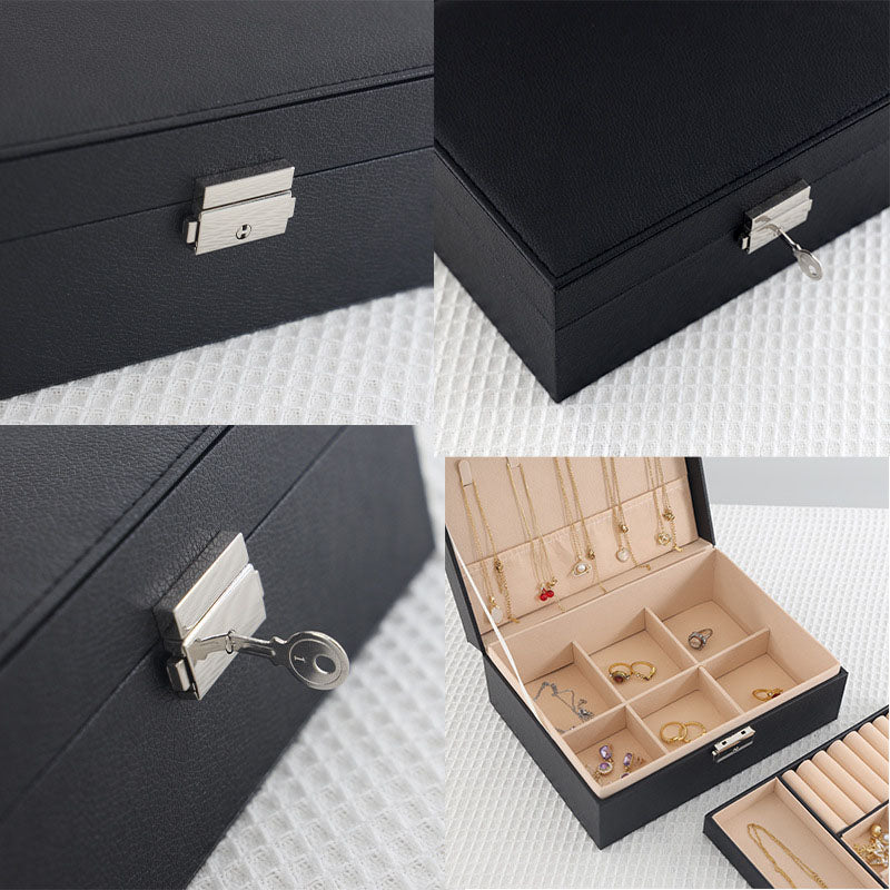 1 Piece Two-Layer Jewelry Box with Compartments Necklace Earrings Organizer Box Classic Black White Jewelry Storage Box for Rings Bracelets