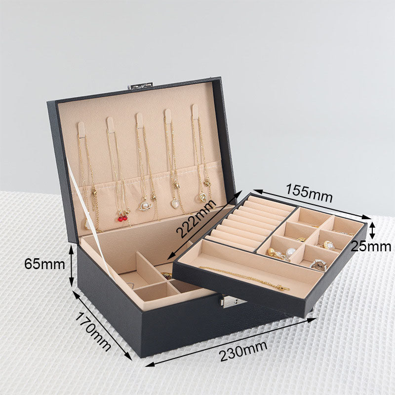 1 Piece Two-Layer Jewelry Box with Compartments Necklace Earrings Organizer Box Classic Black White Jewelry Storage Box for Rings Bracelets