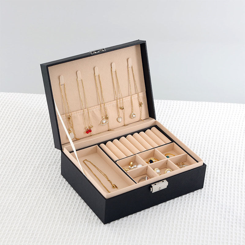 1 Piece Two-Layer Jewelry Box with Compartments Necklace Earrings Organizer Box Classic Black White Jewelry Storage Box for Rings Bracelets