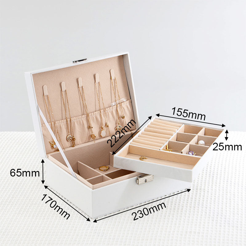 1 Piece Two-Layer Jewelry Box with Compartments Necklace Earrings Organizer Box Classic Black White Jewelry Storage Box for Rings Bracelets