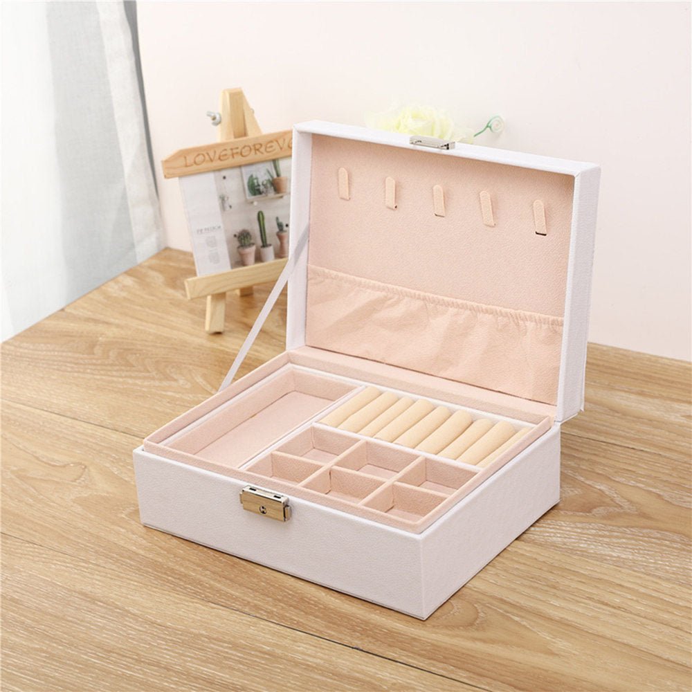 1 Piece Two-Layer Jewelry Box with Compartments Necklace Earrings Organizer Box Classic Black White Jewelry Storage Box for Rings Bracelets