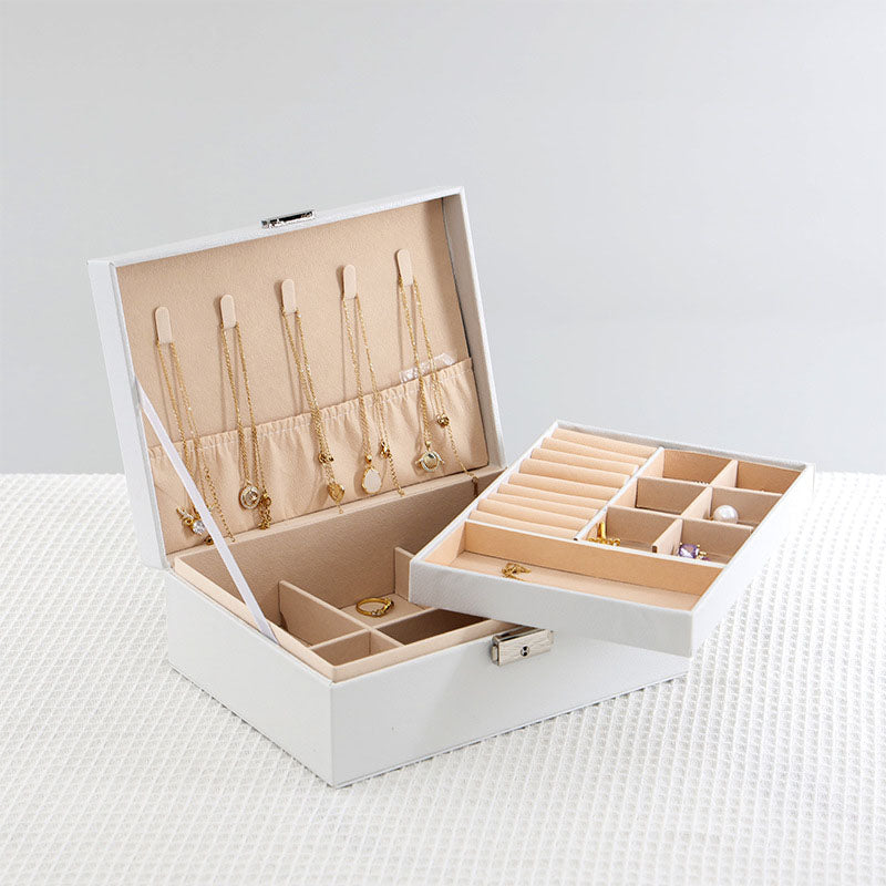 1 Piece Two-Layer Jewelry Box with Compartments Necklace Earrings Organizer Box Classic Black White Jewelry Storage Box for Rings Bracelets
