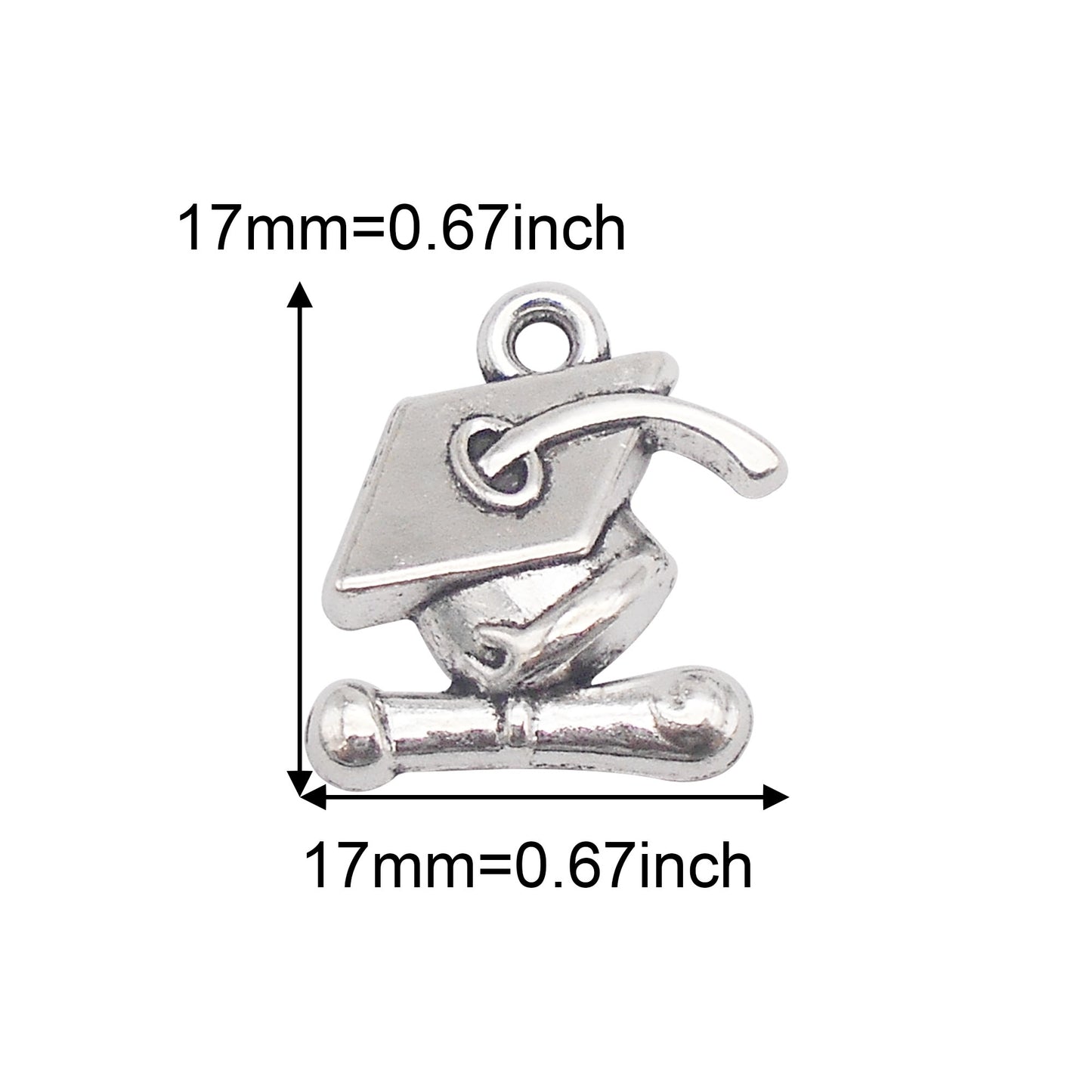 9Pcs Retro Silver Graduation Cap Ruler Pencil Charms Math Theme Study Pendant Metal for Jewelry Making, Graduation Gifrs