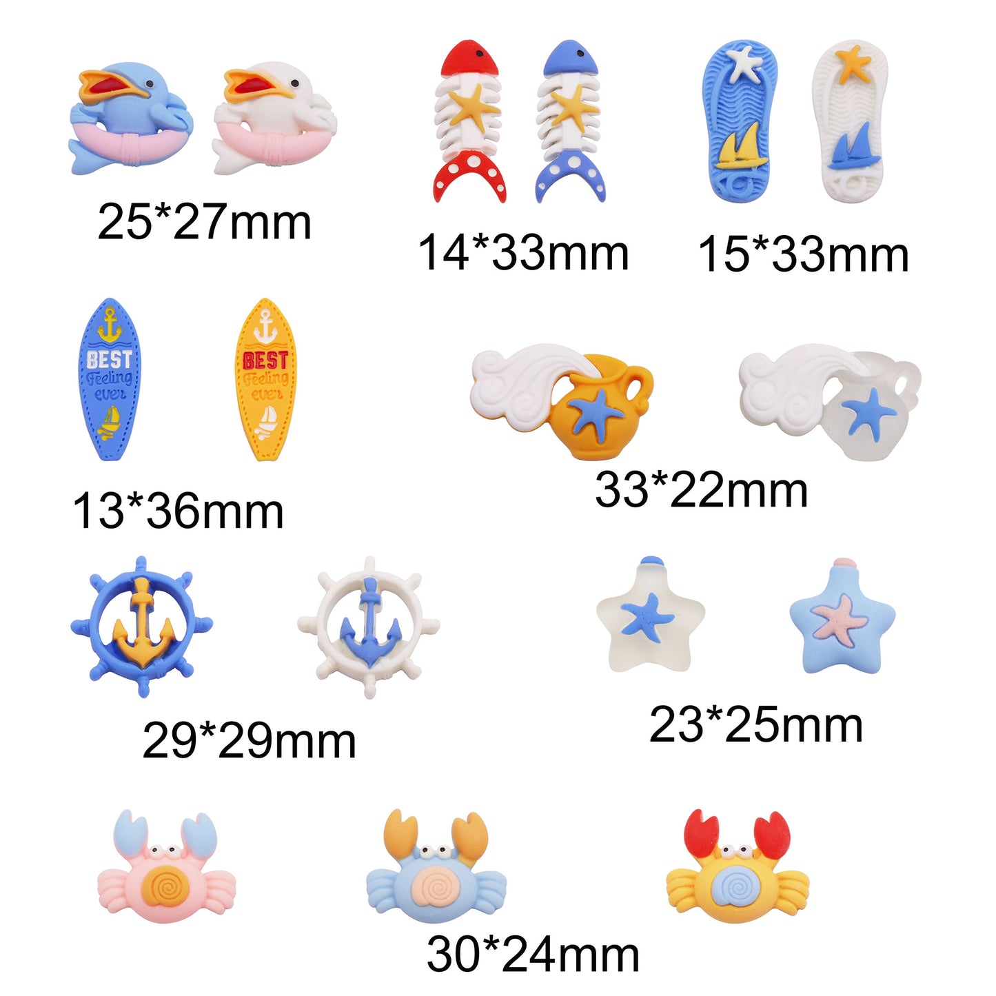 17Pcs Cartoon Summer Beach Surfboard Anchor Embellishment Cute Resin Crab Dolphin Patch for Shoe Charms & Hairpin Making, Phone Case Decor