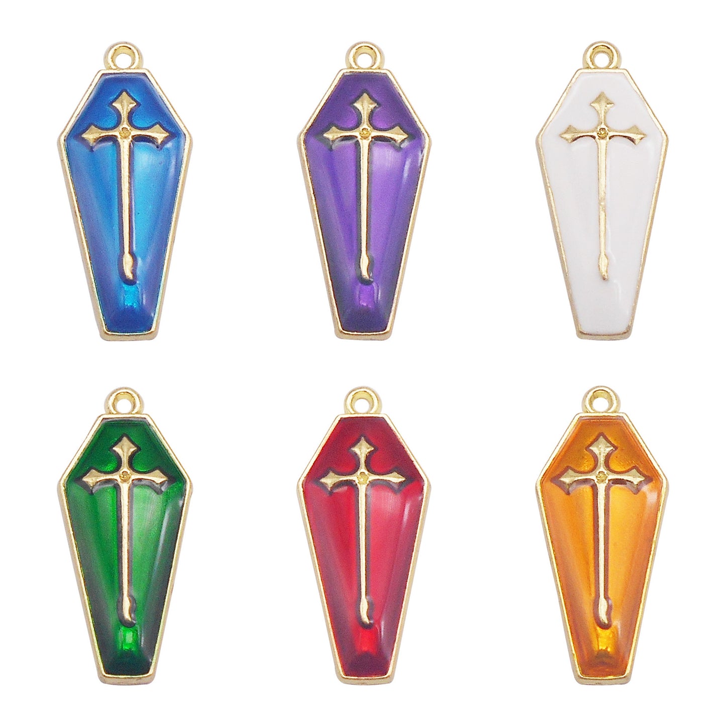 6Pcs Enamel Cross Coffin Charms 26x11mm Metal Halloween Pendants for DIY Jewelry Making, Necklace Earrings Decor, Crafts Supplies