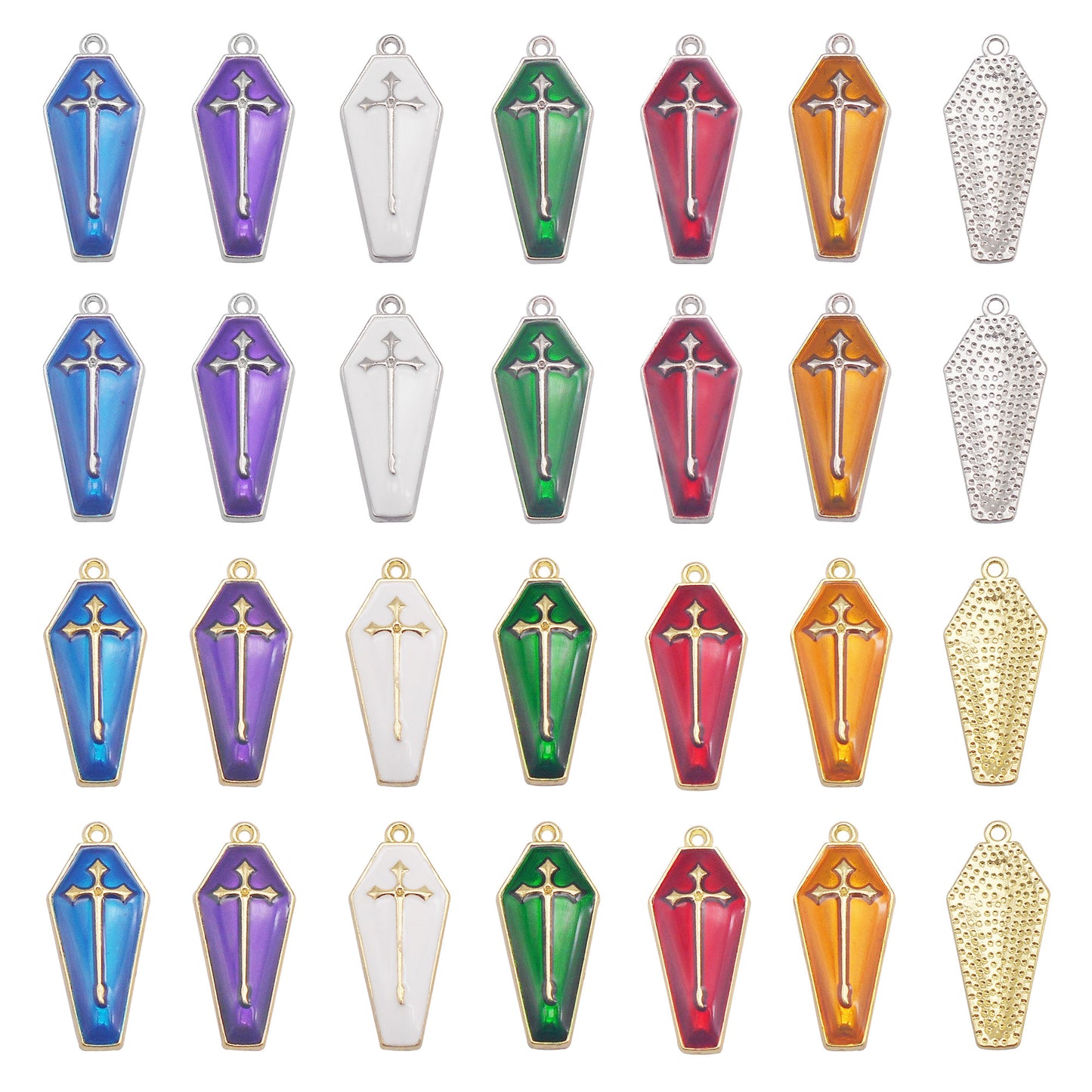 6Pcs Enamel Cross Coffin Charms 26x11mm Metal Halloween Pendants for DIY Jewelry Making, Necklace Earrings Decor, Crafts Supplies