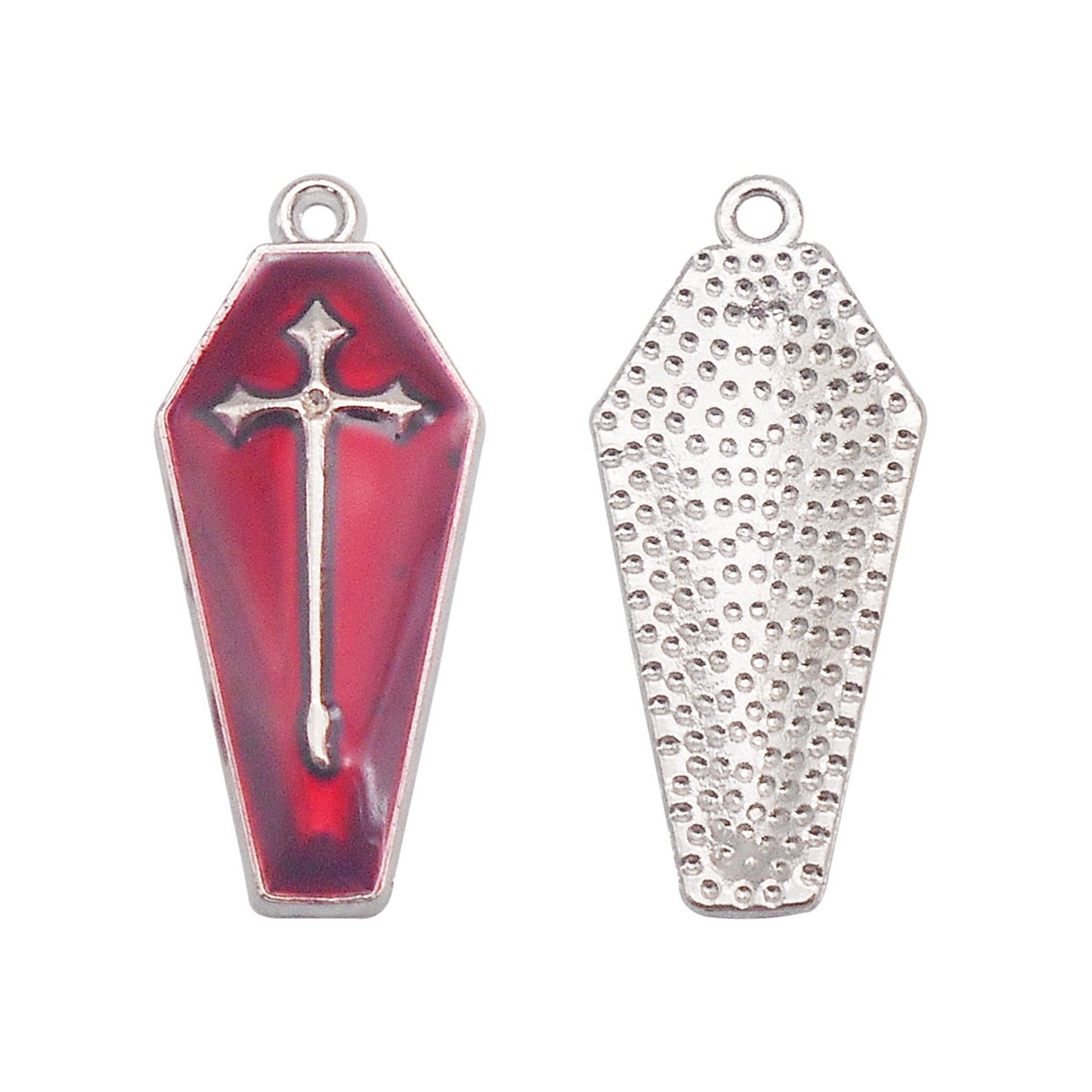 6Pcs Enamel Cross Coffin Charms 26x11mm Metal Halloween Pendants for DIY Jewelry Making, Necklace Earrings Decor, Crafts Supplies