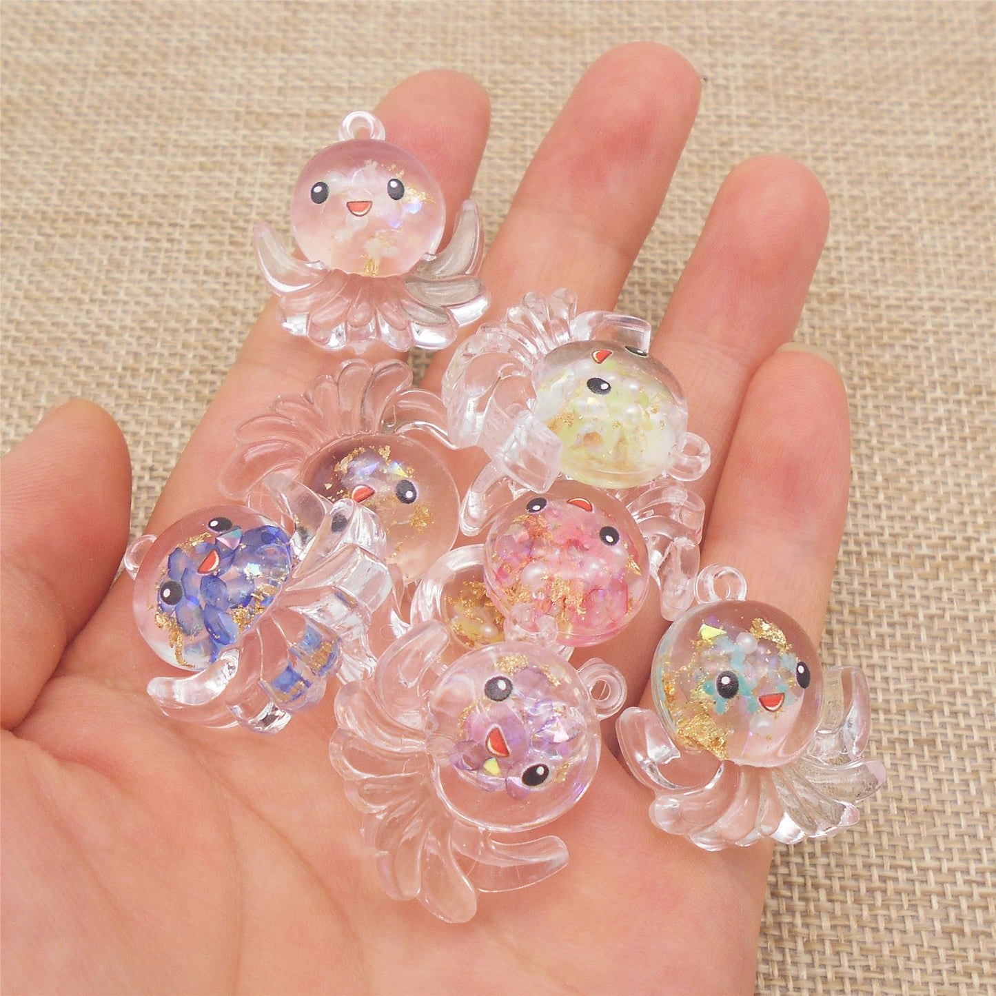 10Pcs 27x25mm Cute 3D Octopus Charms Transparent Resin Marine Animal Dangle for Pendant Jewelry Making, DIY Crafts Decor